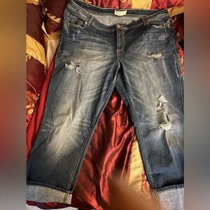 Size 24 Distresssed Skinny Jean With Cuff Hem Dark Wash